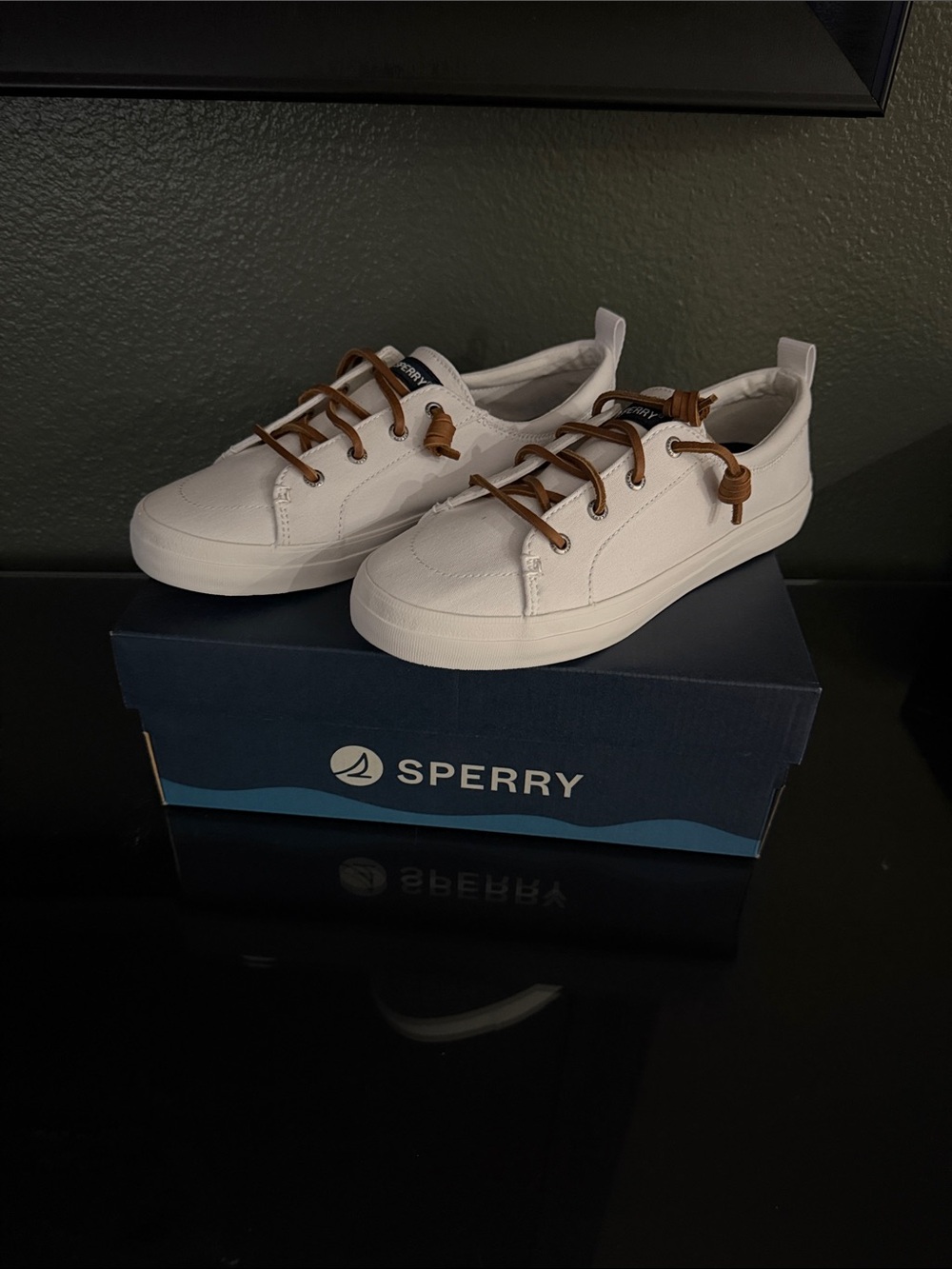 Sperry White Canvas Sneakers with Brown Laces NEW never worn